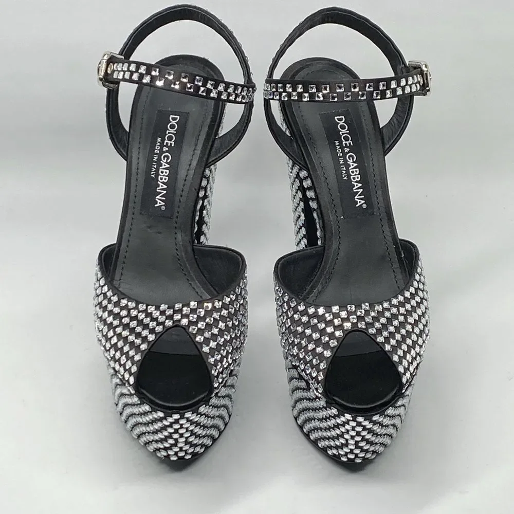 Dolce Gabbana Crystal-embellished platform sandals size 39